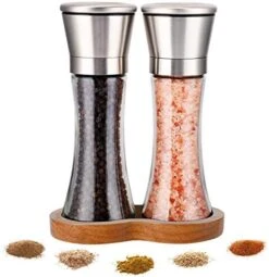 Salt And Pepper Grinder Set With Wooden Standing Tray, Salt And Pepper Mill, Stainless Steel Refillable Salt & Peppercorn Shakers -Peugeot Shop 41kkPrWi1iL. AC