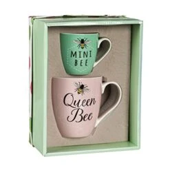 Queen Bee Mini Bee Mommy And Me Ceramic Cups | Gift Set Of 2 | Maternity Mothers Day Gift | Ceramic Coffee Hot Chocolate Milk Mugs | Gift Box Included