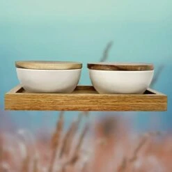 Ae Dunn By Magenta 3 Piece PINCH DASH Ceramic LL Salt & Pepper Cellar Set With Wood Tray 2019 Limited Edition