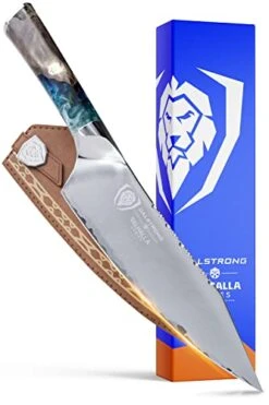 Chef Knife - 8 Inch - Valhalla Series - Premium 9CR18MOV HC Steel - Celestial Resin & Wood Handle - Razor Sharp Kitchen Knife - Professional Use - W/Leather Sheath