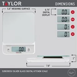 Taylor Glass Top Food Scale With Touch Control Buttons, 11 Lb Capacity, Silver