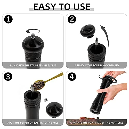 Pepper Grinder Salt Pepper Mill - Wooden Refillable Pepper Mill Grinder Durable Salt And Pepper Grinder With Adjustable Coarseness Easy To Use For Cooking Serving And BBQ 8inch 2 Pepper Grinder Salt Pepper Mill - Wooden Refillable Pepper Mill Grinder Durable Salt And Pepper Grinder With Adjustable Coarseness Easy To Use For Cooking Serving And BBQ 8inch - Image 2