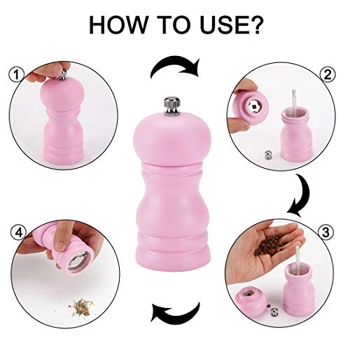 Uxcell Salt And Grinder 4.5 Inch Wooden Mills Shakers With Adjustable Coarseness For Seasoning Meal Prep Cooking Dining Pink 6 Uxcell Salt And Grinder 4.5 Inch Wooden Mills Shakers With Adjustable Coarseness For Seasoning Meal Prep Cooking Dining Pink - Image 6