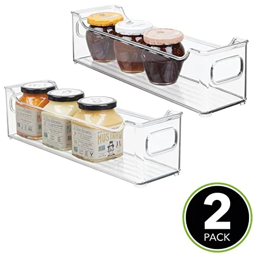 Slim Stackable Plastic Storage Organization Bin With Handles For Kitchen Cabinet, Pantry, Shelf, Refrigerator, Home Organizer For Fruit, Potatoes, Onions, Drinks, Snacks, Pasta, 2 Pack, Clear 1 Slim Stackable Plastic Storage Organization Bin With Handles For Kitchen Cabinet, Pantry, Shelf, Refrigerator, Home Organizer For Fruit, Potatoes, Onions, Drinks, Snacks, Pasta, 2 Pack, Clear