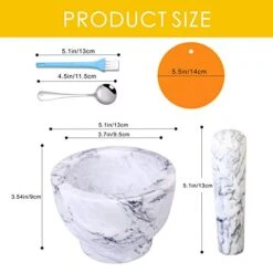 Mortar And Pestle Set, Guacamole Bowl Polished Natural Marble Stone, Grinder And Crusher, With Silicone Mat & Spoon-300ML(Light White Gray)