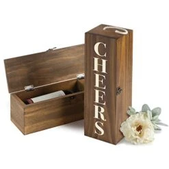 Cheers 15" Portable Wine Bottle Wood Storage Box With Latch Door And Rope Handle For Easy Carrying, 5x15 -Peugeot Shop 41lk6FoIKFL