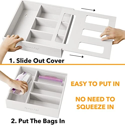Bag Storage Organizer For Kitchen Drawer, Bamboo Organizer, Compatible With Gallon, Quart, Sandwich And Snack Variety Size Bag (1 Box 4 Slots), White 5 Bag Storage Organizer For Kitchen Drawer, Bamboo Organizer, Compatible With Gallon, Quart, Sandwich And Snack Variety Size Bag (1 Box 4 Slots), White - Image 5