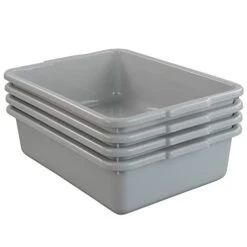 Small Commercial Bus Tubs, Grey Bus Box/Wash Basin, 14.85" X 10.8" X 4.1"(4 Packs)