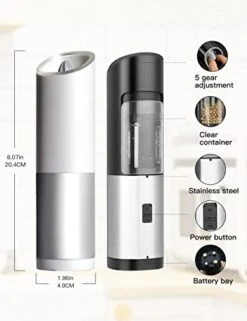 Battery Operated Gravity Electric Salt And Pepper Grinder Mill Set With White Light Stainless Steel One Hand Automatic Operation Refillable With Adjustable Coarseness (Black&white,2 Pack) -Peugeot Shop 41lpfCsHwEL