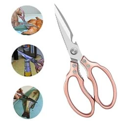 Multi-Purpose Kitchen Scissors, Chicken Bone Food Household Tools，Heavy Duty Shears For Meat, Seafood, Chicken, Vegetables, BBQ, Bottle Opener (Rosegold)