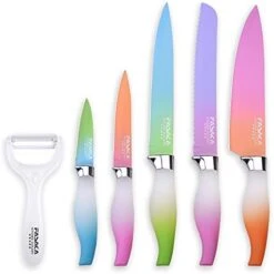 6 Piece Colorful Knife Set - 5 Kitchen Knives With 1 Peeler - Non-Stick Stainless Steel Chef Knife Set - Rainbow Knives With Round PP Handle, Display With Gift Box 7 6 Piece Colorful Knife Set - 5 Kitchen Knives With 1 Peeler - Non-Stick Stainless Steel Chef Knife Set - Rainbow Knives With Round PP Handle, Display With Gift Box -Peugeot Shop 41mE7LUGNL. AC