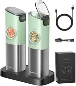 Gravity Electric Salt And Pepper Grinder Set Battery Operated, Adjustable Coarseness, Blue LED Light, One Hand Automatic Operation, Stainless Steel Classic Black & White, 2 Mills -Peugeot Shop 41mEFlaN49L. AC