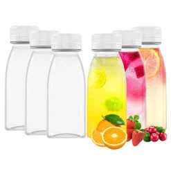 4 OZ Plastic Juice Bottles With White Lid, Reusable Clear Bulk Beverage Containers For Juice, Milk And Other Homemade Beverages, 6 Pcs.