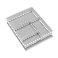 Madesmart Classic 4-Compartment Drawer Organizer Gadget Tray, Plastic Multipurpose Storage Bin For Drawers, White