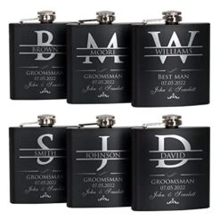 Groomsmen Gifts Set Of 6, Personalized Groomsmen Flask Set W Optional Gift Box - Wedding Favor, Engraved 6oz Stainless Steel Flask, Custom Flask Gift Set, Black #2