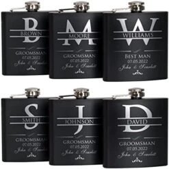 Groomsmen Gifts Set Of 6, Personalized Groomsmen Flask Set W Optional Gift Box - Wedding Favor, Engraved 6oz Stainless Steel Flask, Custom Flask Gift Set, Black #2 15 Groomsmen Gifts Set Of 6, Personalized Groomsmen Flask Set W Optional Gift Box - Wedding Favor, Engraved 6oz Stainless Steel Flask, Custom Flask Gift Set, Black #2 -Peugeot Shop 41mN9sbKKTL. AC