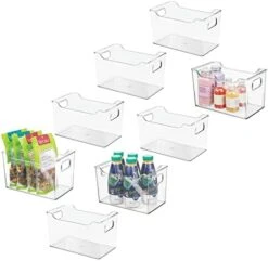 MDesign Slim Stackable Plastic Storage Organization Bin With Handles For Kitchen Cabinet, Pantry, Shelf, Refrigerator, Home Organizer For Fruit, Potatoes, Onions, Drinks, Snacks, Pasta, 8 Pack, Clear -Peugeot Shop 41mOUjnvYLL. AC