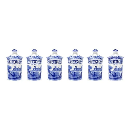 Spode Blue Italian Spice Jars | Set Of 6 | Beautiful And Functional Kitchen Décor | Made Of Fine Porcelain | 4 Inch Seasoning Storage Jars | Dishwasher Safe 1 Spode Blue Italian Spice Jars | Set Of 6 | Beautiful And Functional Kitchen Décor | Made Of Fine Porcelain | 4 Inch Seasoning Storage Jars | Dishwasher Safe