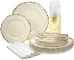 " OCCASIONS " 120 Plates Pack,(60 Guests) Heavyweight Premium Wedding Party Disposable Plastic Plates Set -60 X 10.25'' Dinner + 60 X 7.5'' Salad/Dessert (Rochelle Seafoam/Mint And Gold)) -Peugeot Shop 41mZfnQwsyL. AC 1