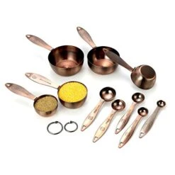 Copper Measuring Cups And Spoons Set, Stainless Steel 10 Piece Set, Stackable 5 Measuring Cups And 5 Measuring Spoons With 2 Rings, Antique Copper Plated 8 Copper Measuring Cups And Spoons Set, Stainless Steel 10 Piece Set, Stackable 5 Measuring Cups And 5 Measuring Spoons With 2 Rings, Antique Copper Plated -Peugeot Shop 41mexqdOr3L