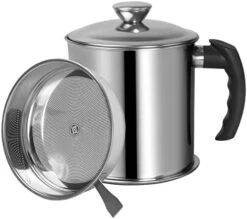 Bacon Grease Container With Strainer 1.3 L / 44 Oz Stainless Steel Cooking Oil Keeper With Lid And Tray Easy-Grip Handle Suitable For Storing Frying Oil And Cooking Grease (1.3, Silver) -Peugeot Shop 41mfNjhzazL. AC