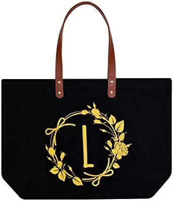 ELEGANTPARK Personalized Birthday Gifts For Women Mom Friend Sister Teacher Appreciation Gifts Monogrammed Gifts Initial Tote Bag Present Bag Black Canvas Tote Bag With Pocket Gold Letter I 14 ELEGANTPARK Personalized Birthday Gifts For Women Mom Friend Sister Teacher Appreciation Gifts Monogrammed Gifts Initial Tote Bag Present Bag Black Canvas Tote Bag With Pocket Gold Letter I - Image 14