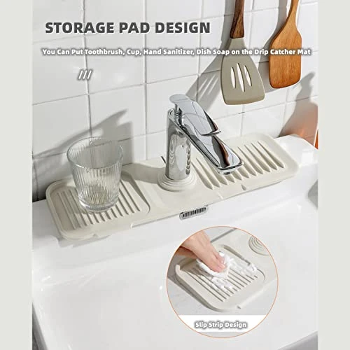 Silicone Sink Faucet Mat For Kitchen & Bathroom Sink Splash Guard Faucet Sink Water Draining Pad Countertop Protection Rubber Drying Mat Faucet Water Drip Catcher Tray Pad Faucet Absorbent Mat, Grey 5 Silicone Sink Faucet Mat For Kitchen & Bathroom Sink Splash Guard Faucet Sink Water Draining Pad Countertop Protection Rubber Drying Mat Faucet Water Drip Catcher Tray Pad Faucet Absorbent Mat, Grey - Image 5