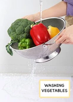 Micro-Perforated Stainless Steel Colander, Self-Draining, Solid Ring Base, Heavy-Duty Handles, 5 Quarts, Dishwasher-Safe -Peugeot Shop 41n3o6Qv94L