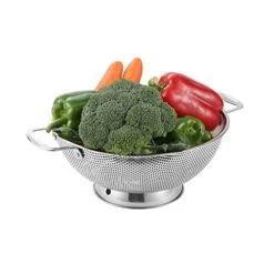 Micro-Perforated Stainless Steel Colander, Self-Draining, Solid Ring Base, Heavy-Duty Handles, 5 Quarts, Dishwasher-Safe