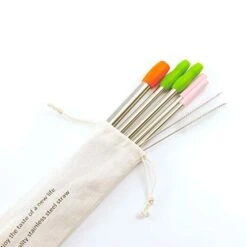 Metal Straws Reusable Stainless Steel Straws Bubble Tea Drinking With Silicone Tip And Carrying Pack 5 Set - Mix Wide Straw 2 Cleaning Brush And A Portable Bag (Silver) -Peugeot Shop 41n5cYaOJZL