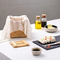 Navaris Bamboo Tofu Maker Kit - Tofu Mold For Making Fresh Homemade Tofu, Cheese, Tempeh - Tofu Making Kit Made 100% Natural Material