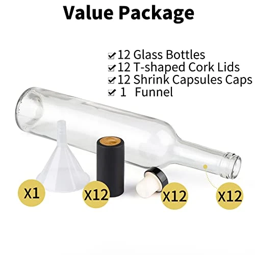GUANENA 12 Pack 16oz Clear Glass Bottles With Cork Lids And PVC Shrink Capsules, 500 Ml Empty Home Brewing Wine Bottles With Funnel For Sparkling Wine, Juice, Kombucha, Beverages 2 GUANENA 12 Pack 16oz Clear Glass Bottles With Cork Lids And PVC Shrink Capsules, 500 Ml Empty Home Brewing Wine Bottles With Funnel For Sparkling Wine, Juice, Kombucha, Beverages - Image 2