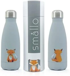 Smållo | Water Bottle With Cute Fox Design | Stainless Steel | Double Wall Insulated | Grey | 17oz -Peugeot Shop 41nBm BzurL. AC
