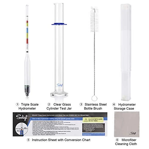 SOLIGT Triple Scale Hydrometer And Glass Test Jar For Wine, Beer, Mead & Cider - ABV, Brix And Gravity Test Kit 2 SOLIGT Triple Scale Hydrometer And Glass Test Jar For Wine, Beer, Mead & Cider - ABV, Brix And Gravity Test Kit - Image 2