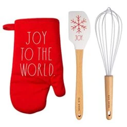 Ae Dunn Collection 3 Piece Holiday Oven Mitt Set With Spatula And Whisk