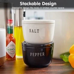 Farmhouse Salt And Pepper Bowls Set, ALELION Salt Cellar With Lid, 10 Oz Salt And Pepper Container For Countertop, Black And White Modern Farmhouse Kitchen Decor, House Warming Gifts New Home, 2 Pcs -Peugeot Shop 41nKOrHQlgL