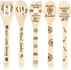 5Pcs Mothers Day Wooden Spoons Utensils Set, Non-Stick Cooking Utensils Carve Burned Bamboo Spoons Spatula Kitchen Cookware Gadget Decor Kit Mothers Day Mom Birthday Fun Gift Idea -Peugeot Shop 41nLQYh6ynL. AC
