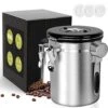 Airtight Coffee Canister, Stainless Steel Container For The Kitchen, Coffee Ground Vault Jar With One Way Co2 Valve And Scoop, Tea Coffee Sugar，Extra Coffee Spoon (Silver, 16OZ)