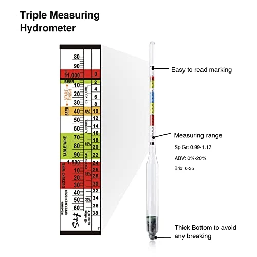 SOLIGT Triple Scale Hydrometer And Glass Test Jar For Wine, Beer, Mead & Cider - ABV, Brix And Gravity Test Kit 3 SOLIGT Triple Scale Hydrometer And Glass Test Jar For Wine, Beer, Mead & Cider - ABV, Brix And Gravity Test Kit - Image 3