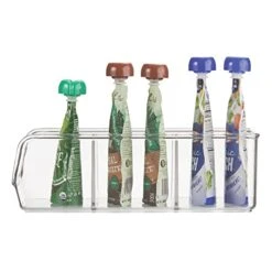 MDesign Plastic Food Storage Bin Organizer With 3 Compartments For Kitchen Cabinet, Pantry, Shelf, Drawer, Fridge, Freezer Organization - Holds Snack Bars - Ligne Collection - 2 Pack - Clear -Peugeot Shop 41nVlckMOeL