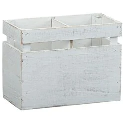 Kitchen Utensil Holder For Countertop, Farmhouse Utensil Holder, Large Utensil Holder For Kitchen Counter, Wooden Utensil Holder, Utensil Organizer For Countertop, White 9.5" X 6.75" -Peugeot Shop 41ndiMc2SVL