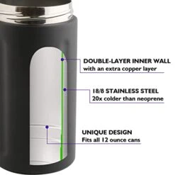 4 In 1 Slim Can Cooler For 12 OZ Skinny Can, Regular Can & Beer Bottle, Keep Cold For 6 Hours, Double Walled Stainless Steel Vacuum Beverage Can Insulator(Black) -Peugeot Shop 41nhw6lg3TL