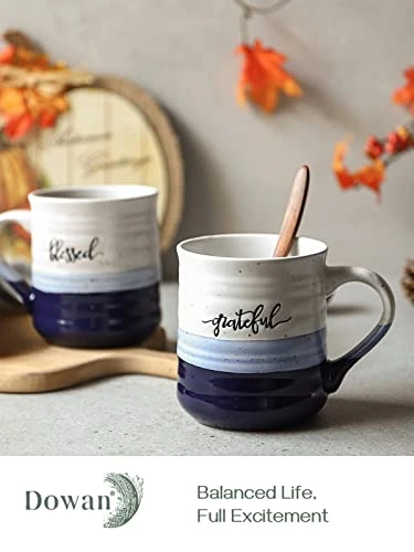 Coffee Mugs Mother Day Gifts For Mom, 20 Oz Mugs Set Of 2 With Word Blessed Grateful, Large Porcelain Christian Coffee Cup, Thank You Gifts For Men Women All, Blue White 2 Coffee Mugs Mother Day Gifts For Mom, 20 Oz Mugs Set Of 2 With Word Blessed Grateful, Large Porcelain Christian Coffee Cup, Thank You Gifts For Men Women All, Blue White - Image 2