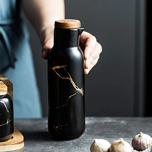 2 Pack Ceramic Oil And Vinegar Soy Sauce Maple Syrup Dispenser Bottle For Kitchen 380ml (Black) 4 2 Pack Ceramic Oil And Vinegar Soy Sauce Maple Syrup Dispenser Bottle For Kitchen 380ml (Black) - Image 4