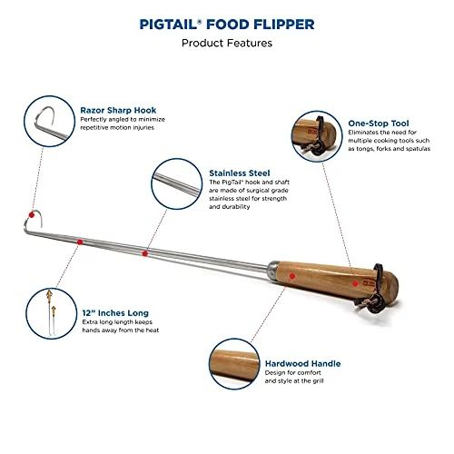 1324 12” PigTail Food Flipper, Blister Pack - ABS Handle, PigTail Flipper, Meat Hook For Grilling, Wood/Stainless, 201310 2 1324 12” PigTail Food Flipper, Blister Pack - ABS Handle, PigTail Flipper, Meat Hook For Grilling, Wood/Stainless, 201310 - Image 2