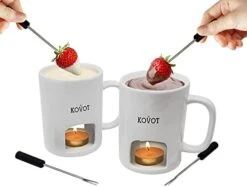 Personal Fondue Mugs Set Of 2 | Ceramic Mugs For Chocolate Or Cheese | Includes Forks And Tealights| Double Vented (White) -Peugeot Shop 41nu8VL9OgL. AC