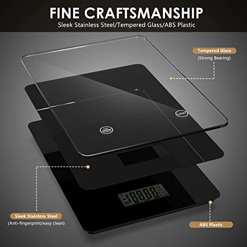 Digital Food Kitchen Scale, 22lb Weight Multifunction Scale Measures In Grams And Ounces For Cooking Baking, 1g/0.1oz Precise Graduation, Stainless Steel And Tempered Glass… 3 Digital Food Kitchen Scale, 22lb Weight Multifunction Scale Measures In Grams And Ounces For Cooking Baking, 1g/0.1oz Precise Graduation, Stainless Steel And Tempered Glass… - Image 3