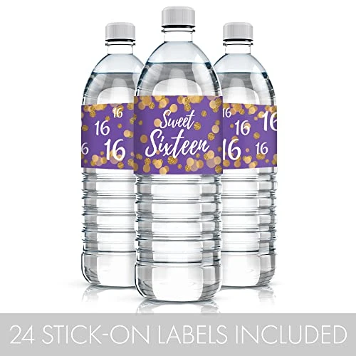Sweet 16 16th Birthday Party Water Bottle Labels, 24 Count 4 Sweet 16 16th Birthday Party Water Bottle Labels, 24 Count - Image 4