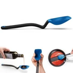 Supoon | Non-Stick Silicone Sit Up Scraping & Cooking Spoon With Measuring Lines I Classic Blue