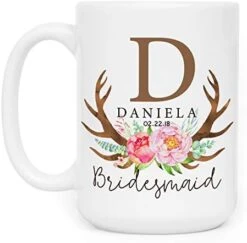 Et Of 6 - Personalized Bridesmaid Coffee Mug Gifts W/Free Customization - 15oz Ceramic Mug - Matron Of Honor, Mother Of The Bride, Maid Of Honor, Bridesmaid Gifts, Bachelorette Gift - Floral -Peugeot Shop 41o6r 3sCeL. AC